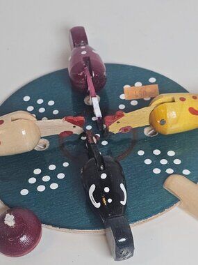 Wooden chicken pecking toy hen eating seeds